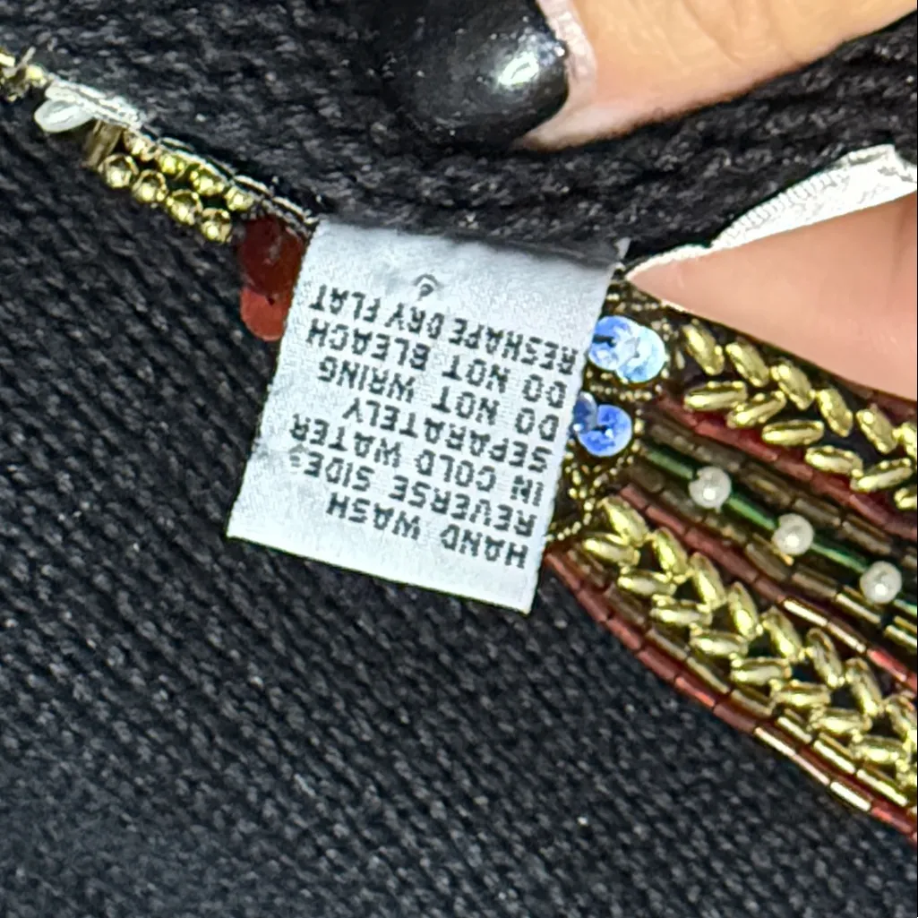 Vintage Victoria Harbour women’s medium holiday tasseled sweater beaded sequin Black - Image 11