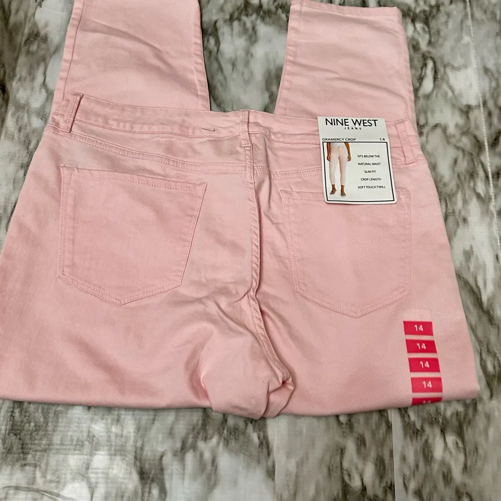 Nine West Light Soft Pink Straight Leg Gramercy Crop Jeans Summer Vacation Vibes - Image 6