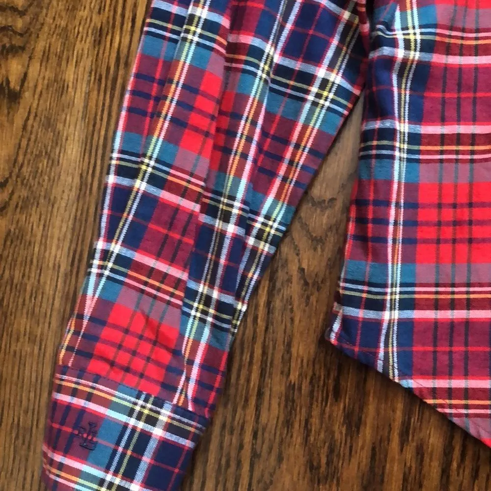 RALPH LAUREN Women’s Red Plaid Frill Button Down Blouse With Button Cuffs SZ P/M - Image 3