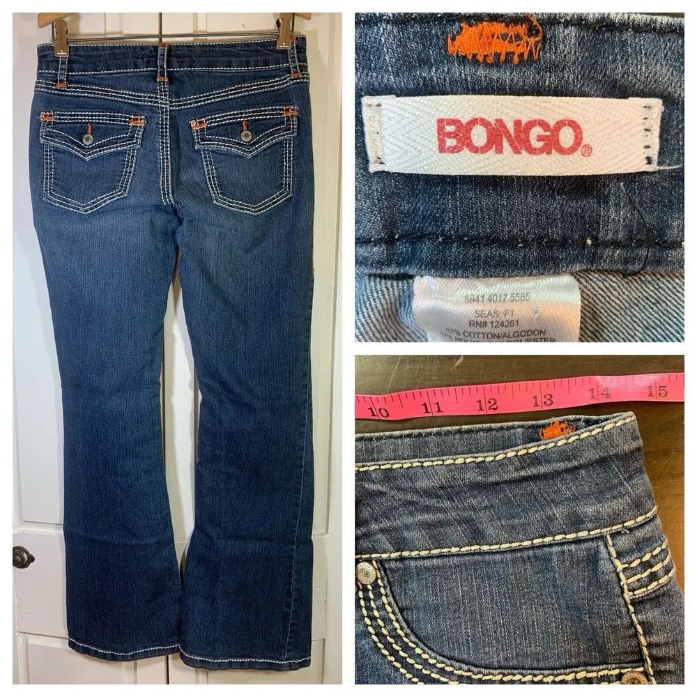 Bongo Jeans‎ Size 7 Women's Boot Cut Embroidered Blue Denim Y2K Festival Western - Image 2