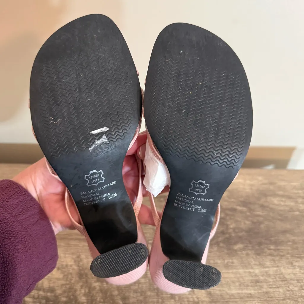 Vintage BP Butterfly Slip On Heels Shoes Pink Leather Strappy Women’s Size 5.5 - Image 4