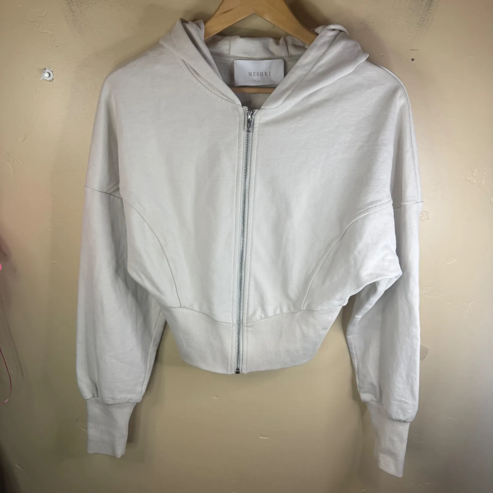 MESHki Blake Stone Cropped Zip Up Hoodie Flattering Sweatshirt Size Small - Image 9