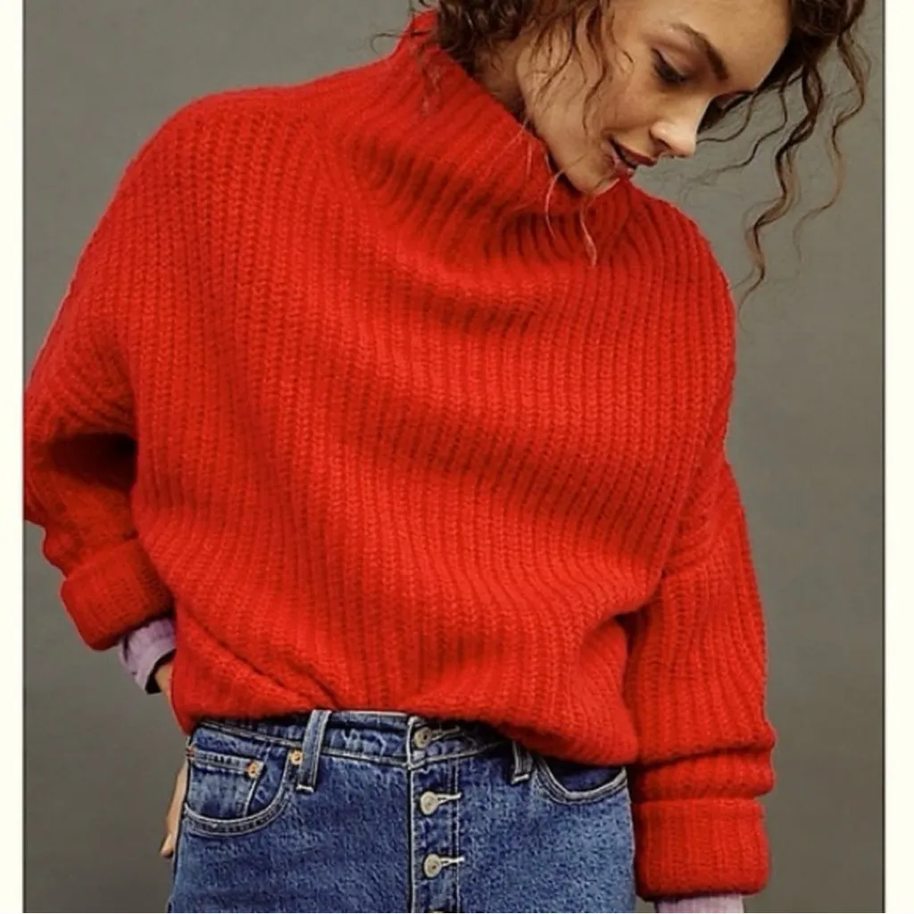 MAEVE x ANTHROPOLOGIE Athena Cowl Neck Wool-Blend Sweater, Medium Orange, XS - Image 2