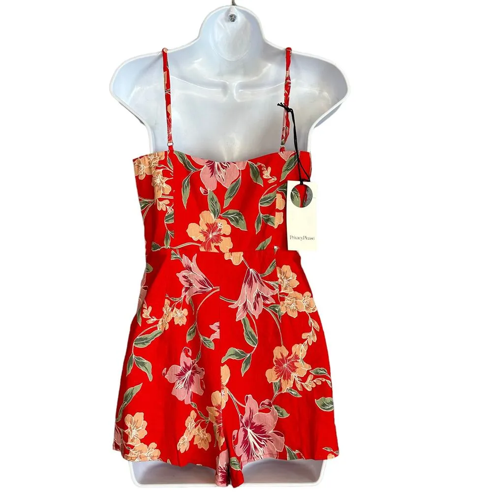 Revolve Red Linen Romper Tropical SMALL Cottage Vacation Privacy Please $178 NEW - Image 6