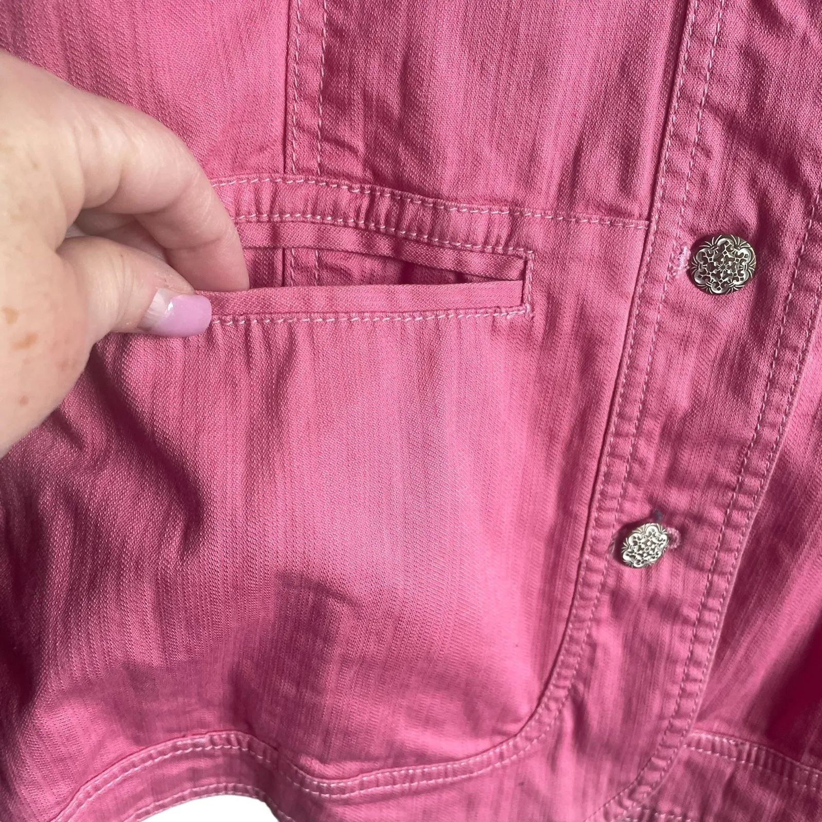 Denim‎ & Co Women Jean Jacket L Pink Long Sleeve Feminine  Denim Western Cowgirl - Image 8