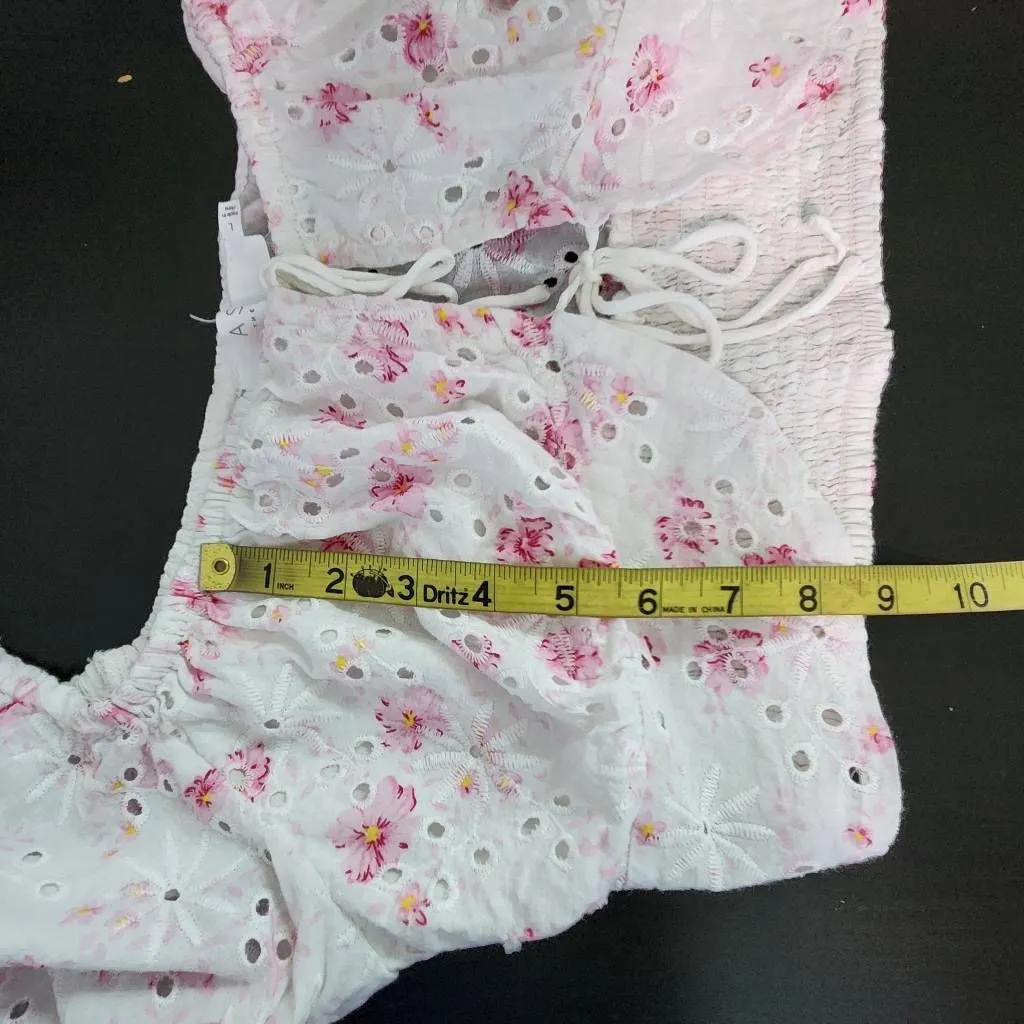 ASTR The Label Pink Floral Long Sleeve Crop Top Size Large Eyelet Lace Crop Top - Image 12