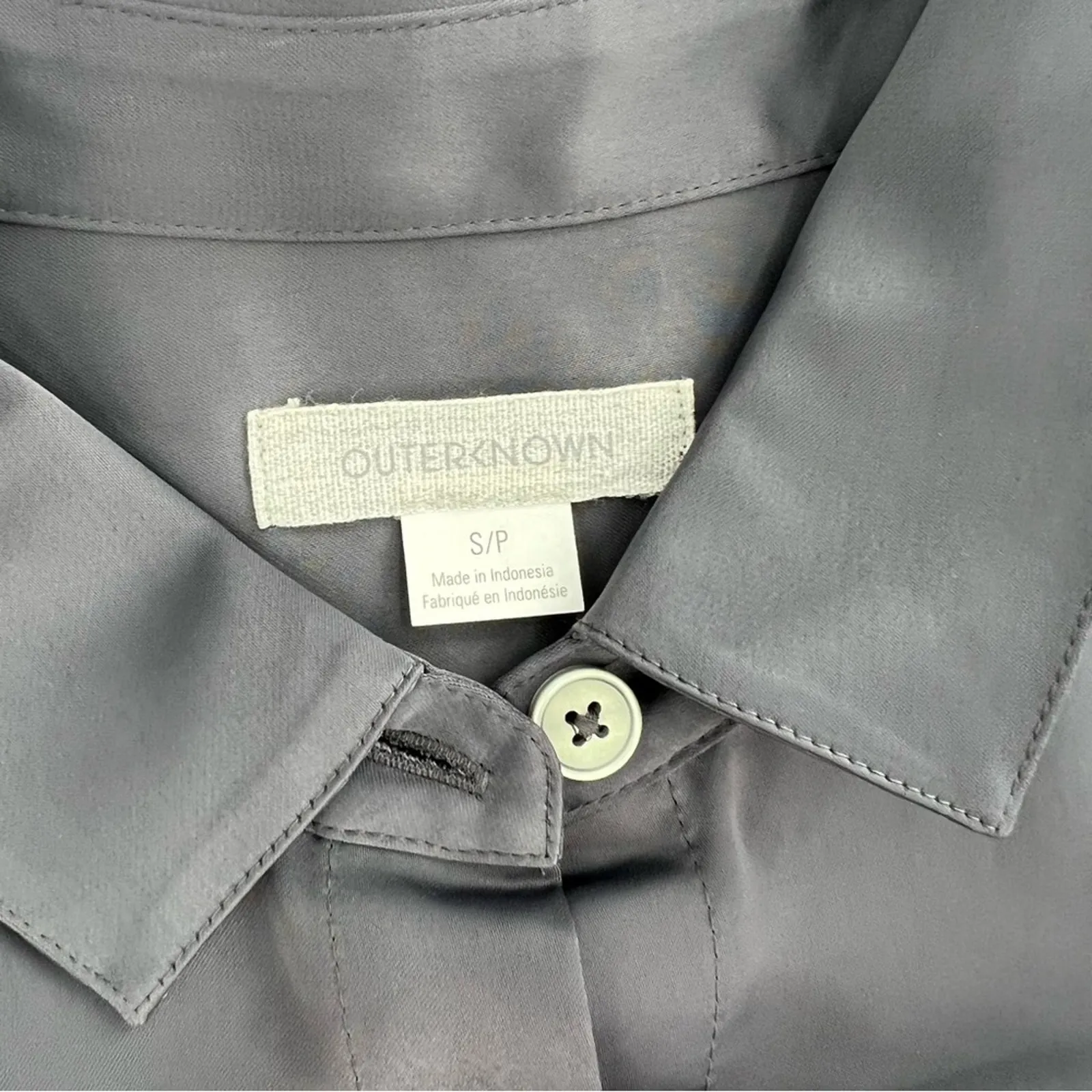 Outerknown Benson Jumpsuit Utility Long Sleeve Button Tie Romper Satin Sz S - Image 7