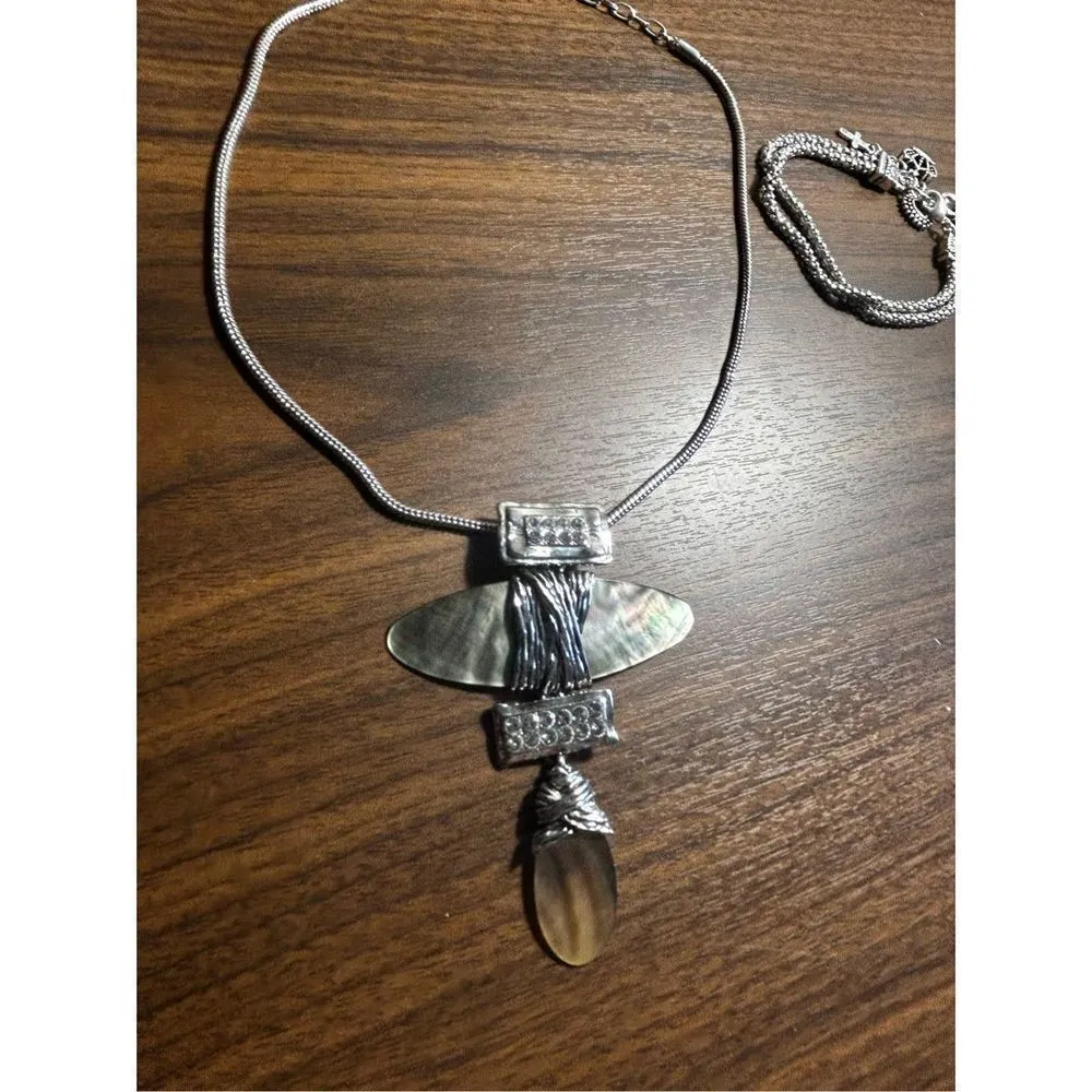 Stacked pendant silver and rhinestone statement necklace and premier designs dou - Image 8