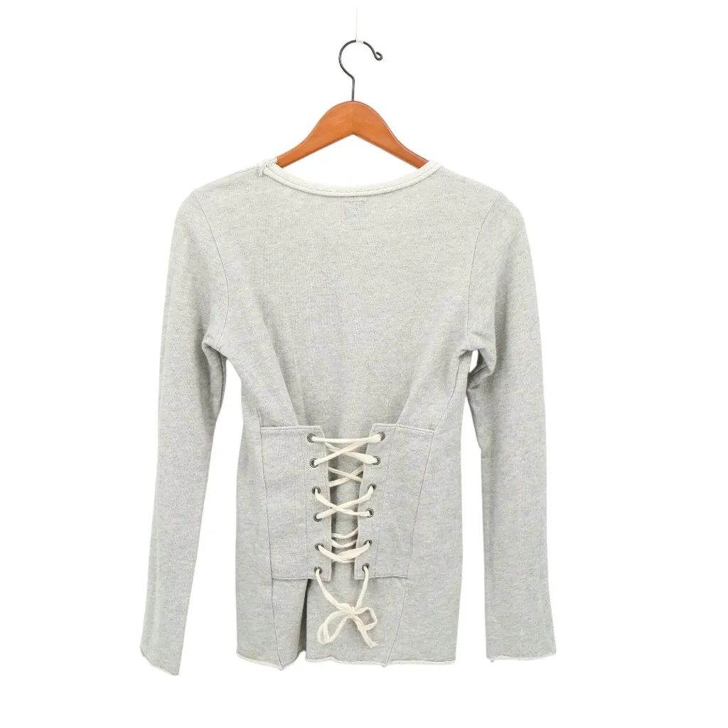 NSF Heathered Gray Corset Lace Down Back Sweatshirt Top P Size undefined - Image 6