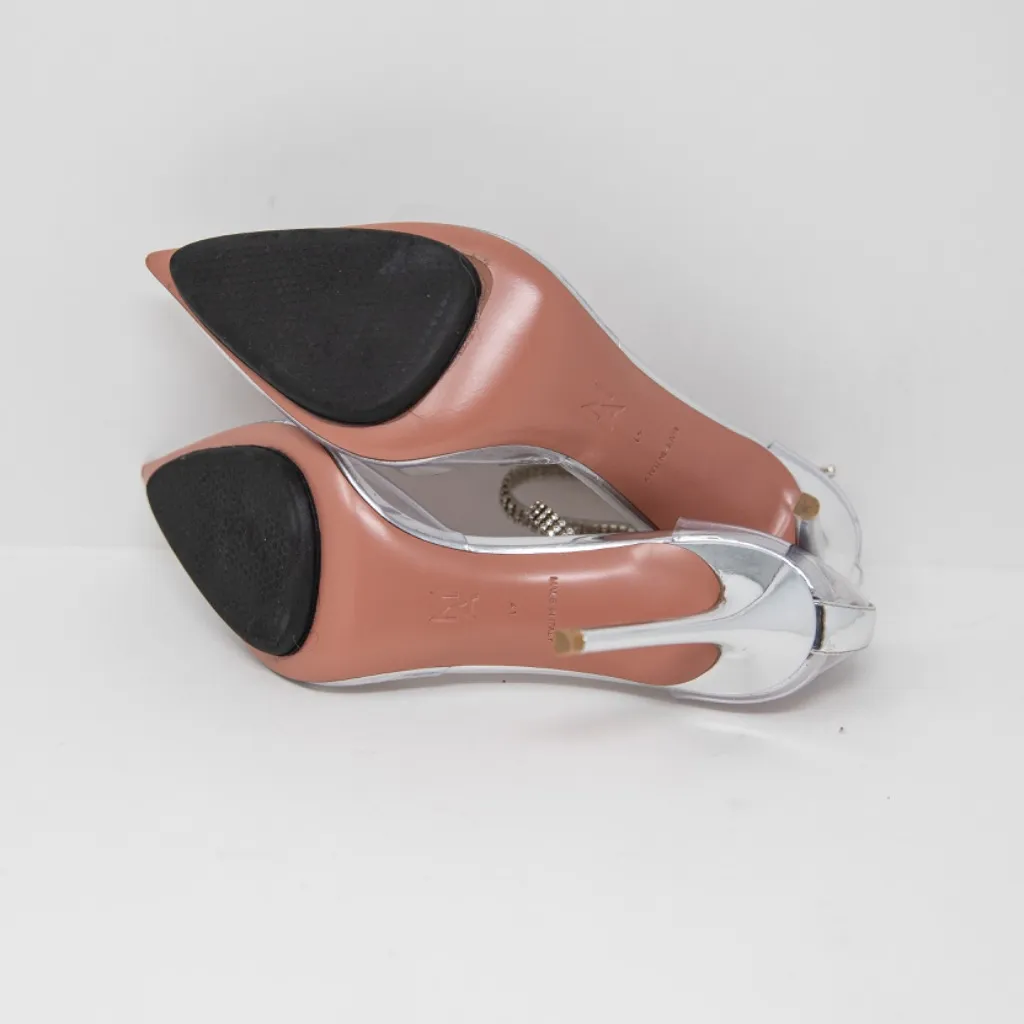 Amina Muaddi Ursina Crystal Jewel Embellished Ankle Strap Clear Pumps High Heels - Image 5