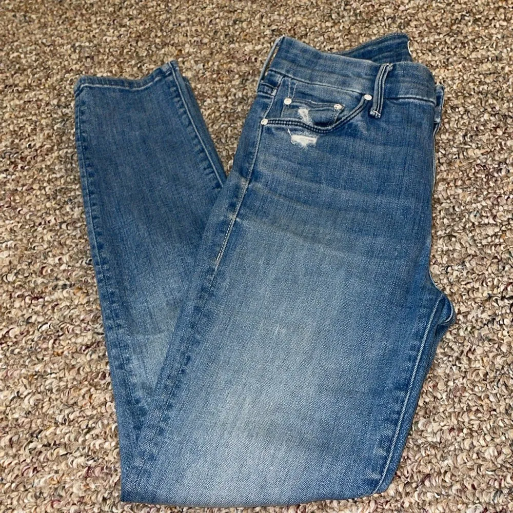 Womens MOTHER The Looker Crop Skinny Jeans in Graffiti Girl Blue Size 25 - Image 3