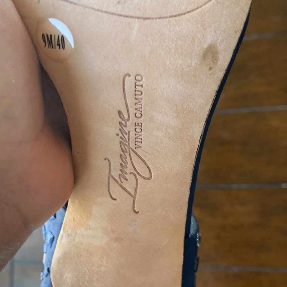 Vince Camuto Imagine navy blue bedazzled zip back heels wedding quinceañera sz 9 - Image 15