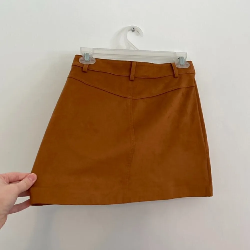 NEW NWT ZARA TRAFALUC TRF Faux Suede Mini Skirt Solid Brown High Waisted Button - Image 12