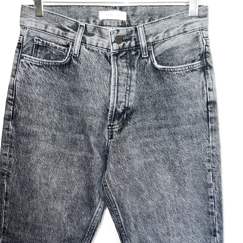 Anine Bing The Brenda Jean Gray High Waisted Button Fly Cotton Crop Slim Jeans - Image 2