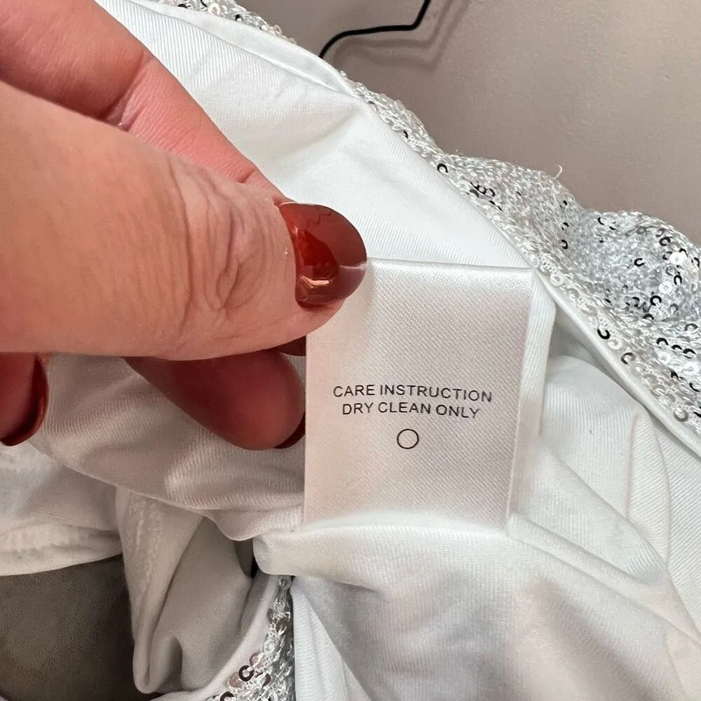 Lovers And Friends Silver Sequin Ginger Faux Wrap Open Back Bodysuit Small - Image 12