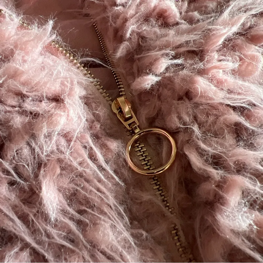 Candies Pink Fluffy Cropped Full Zip Retro Jacket Furry Shag Coat Size S - Image 13