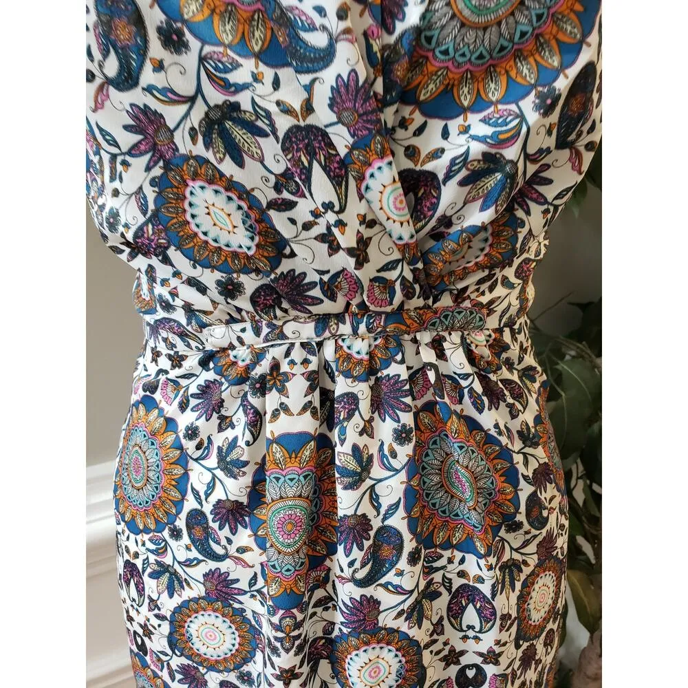 19 Cooper Fit & Flared Dress Women's XL Multi Geo Print Lined Pleated V Neck - Image 8