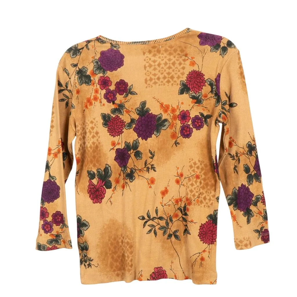 Victoria Jones Floral Y2K VNeck Top S Womens Sequins Beads Yellow 3/4 Sleeve - Image 6