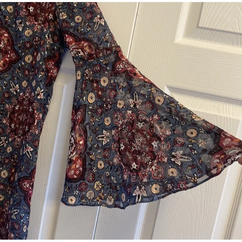 WHBM Bell Womens Small Bell Sleeve Shift Dress Jewel Tone Fall Favorite Boho - Image 2