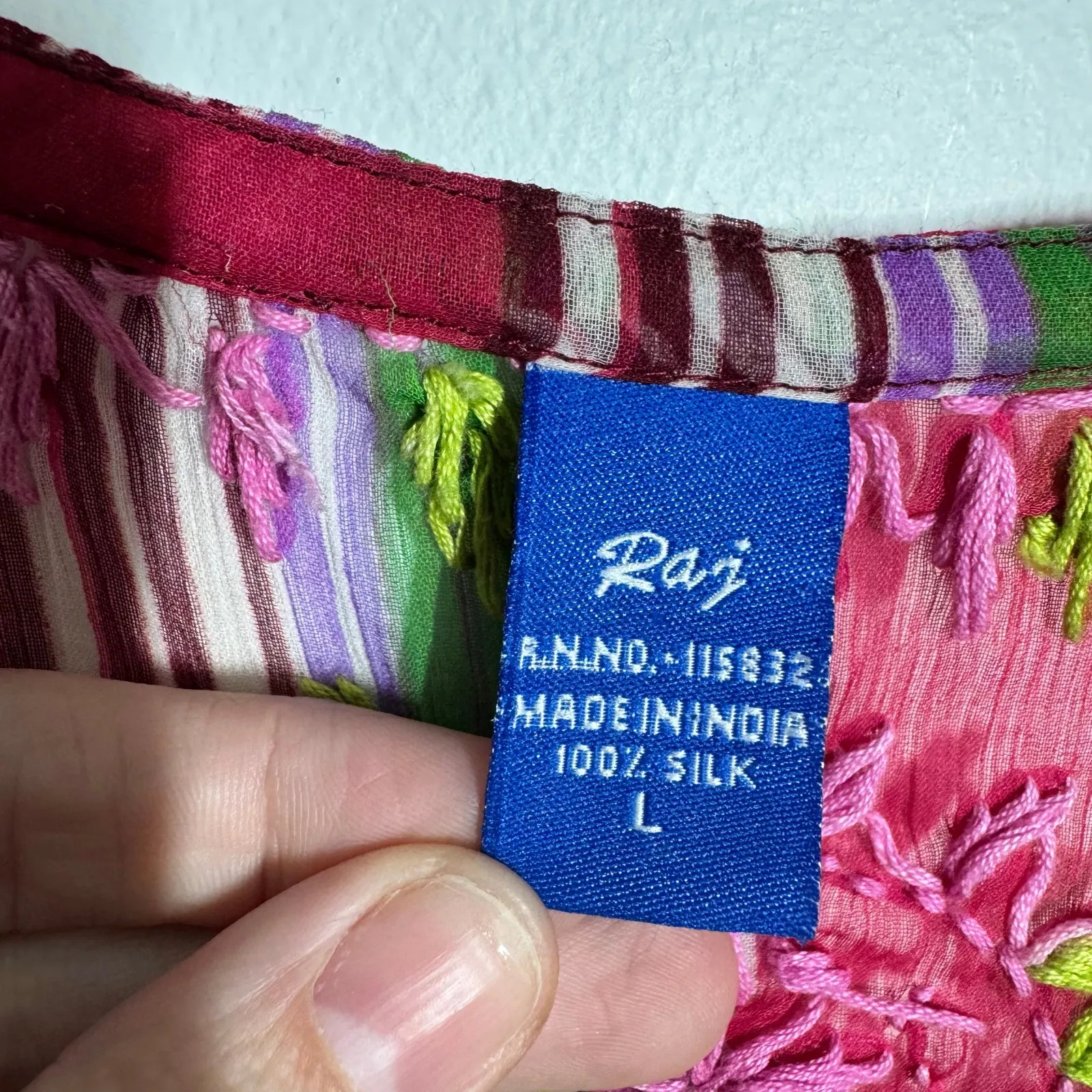 Raj Silk Boho Colorful Sheer Coverup Tunic Dress Women L Pink Green Floral Vacay Size L - Image 10