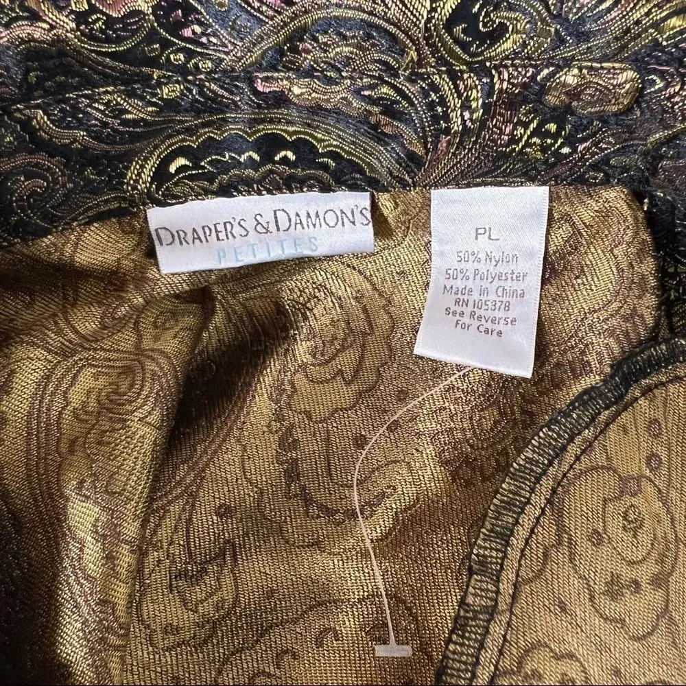 Draper's & Damon's Petite Gold Brown Brocade Jacket Size Large Long Sleeve - Image 8