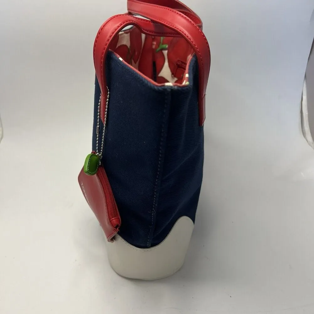 Tommy Hilfiger Apple Fabric Logo Tote Bag Coin Purse Keychain Red White Blue 9” - Image 9
