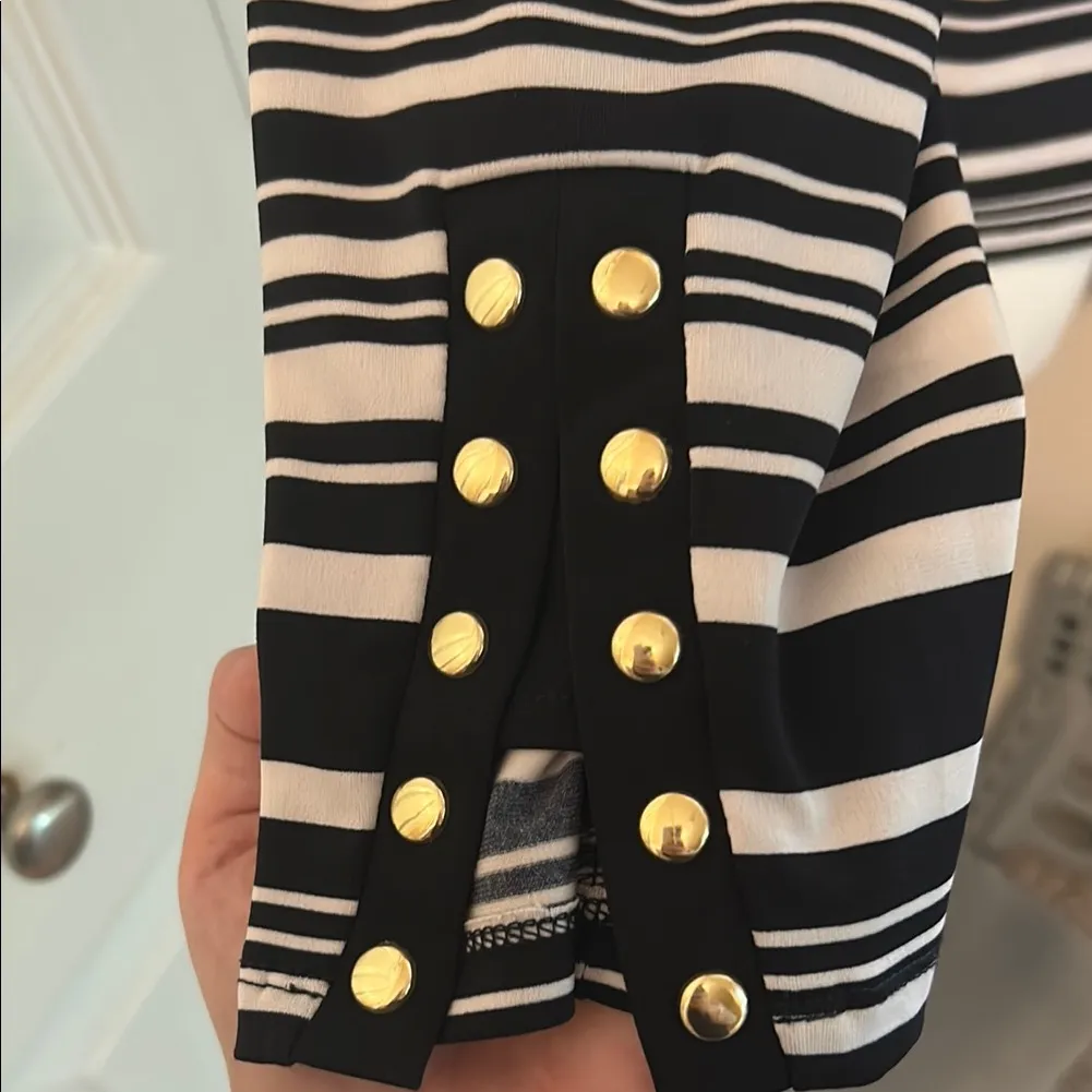 Michael Kors Black and White Striped Blouse, Size S - Image 3