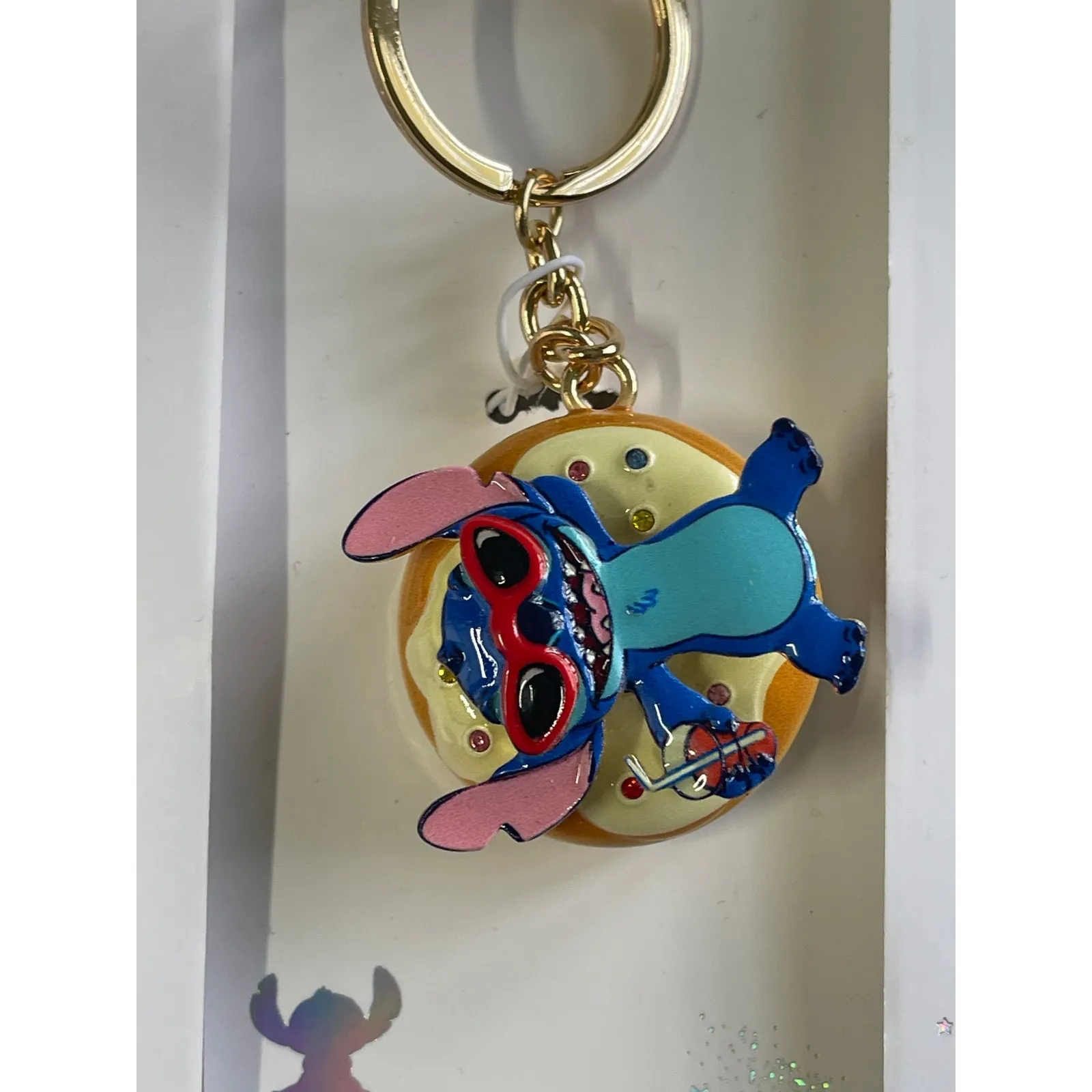 Disney Stitch Donut Floatie Spinner Keychain Charm Clip Gold Tone Sunglasses NEW - Image 14