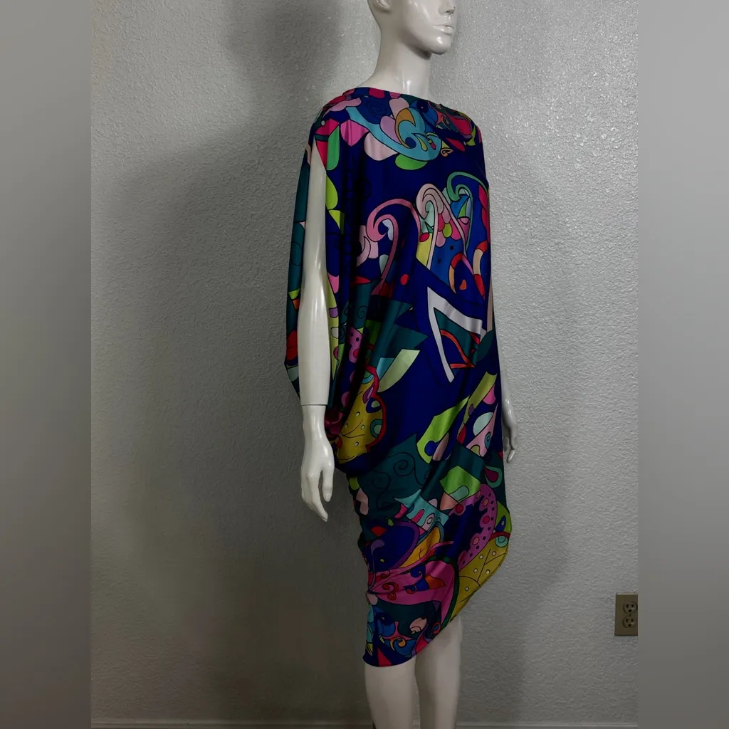 Vibrant Asymmetrical Dress with Abstract Patterns Size Small Blue - Image 2