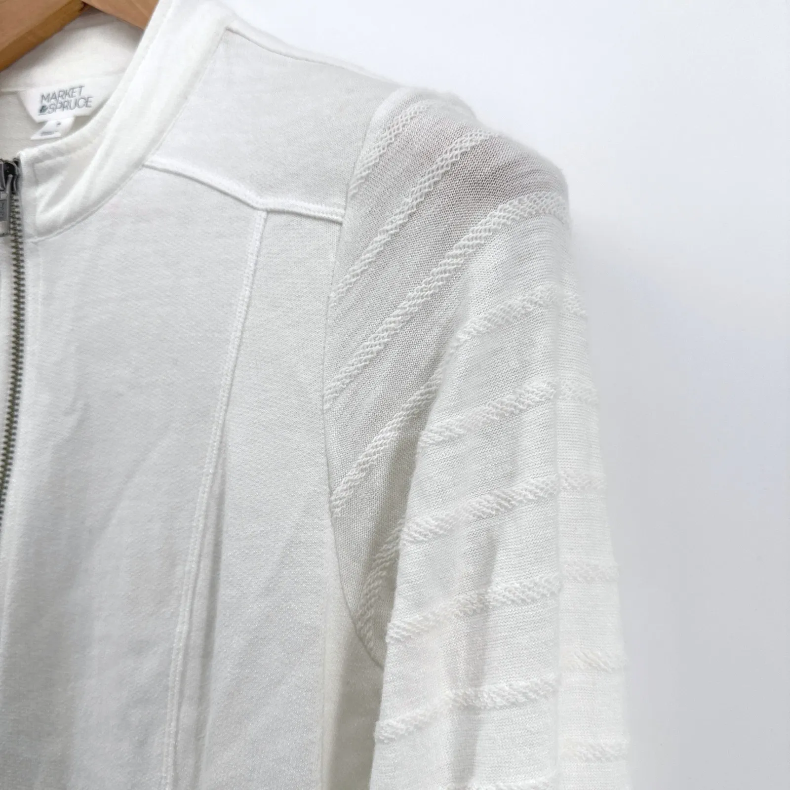Market & Spruce White Zip Up Lightweight Knit Jacket High Low Women's Medium - Image 2