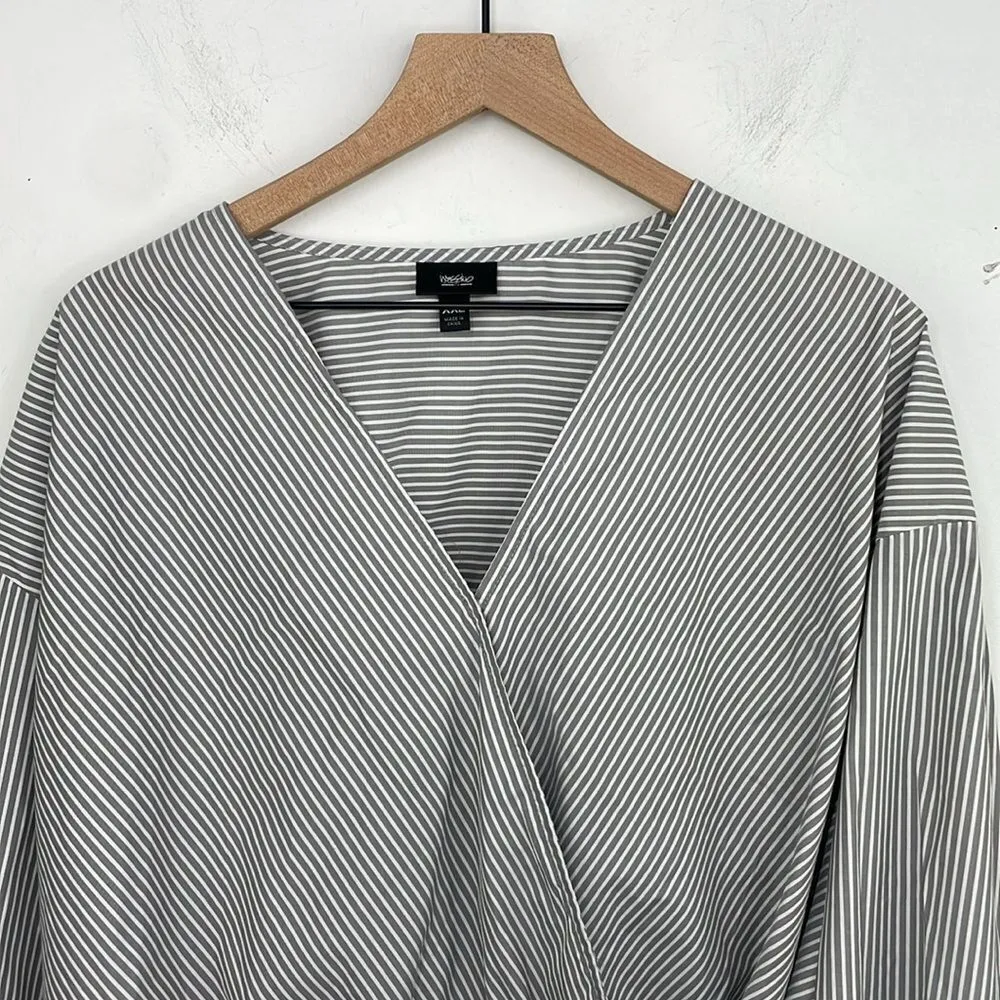 MOSSIMO Striped Wrap Top Gray & White Long sleeve size XXL - Image 2