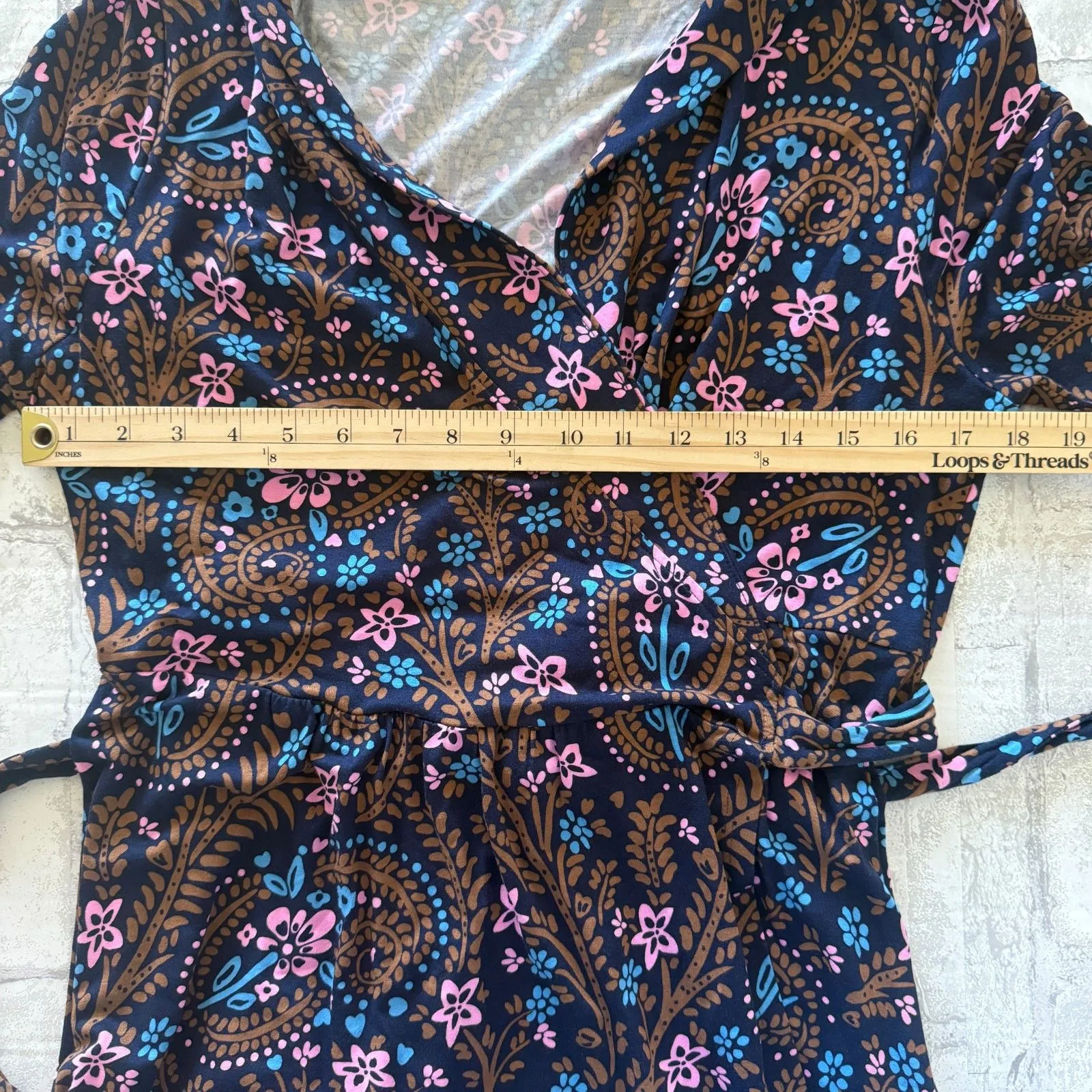 Boden Lavinia Navy Floral Midi Wrap Dress Elbow Sleeve Jersey Dress Sz 12P Blue - Image 7