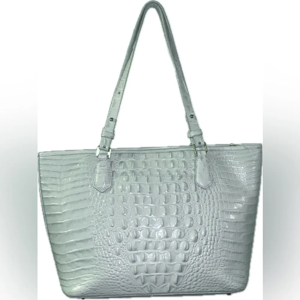 Brahmin Large Asher Mint Green Icy Blue Crocodile Zip Top Shoulder Bag Tote - Image 5