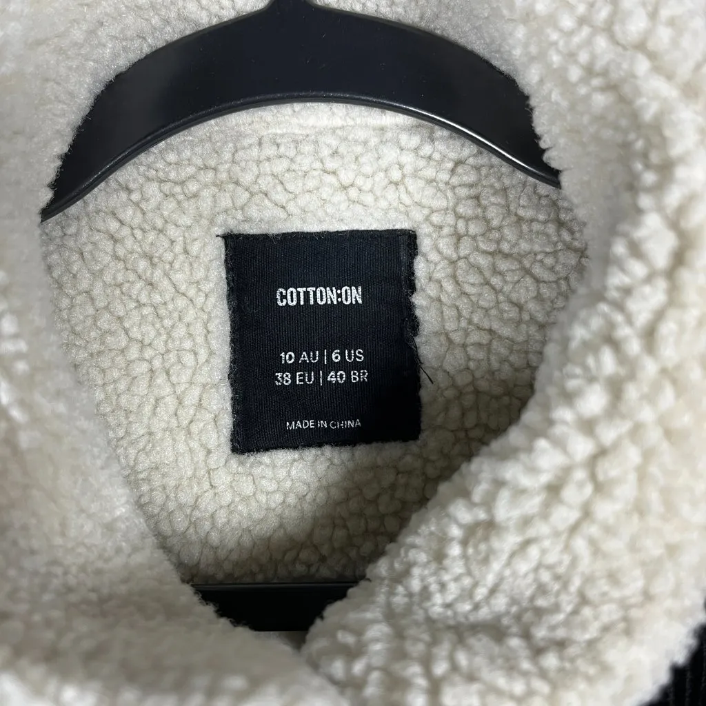 Cotton On Sherpa Lined Corduroy Jacket Size 6 Black Button Front Outerwear - Image 4