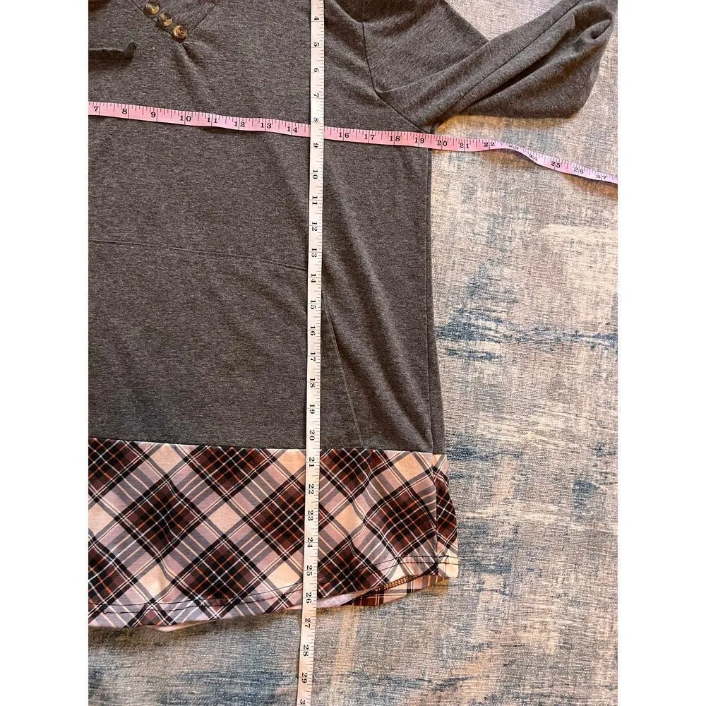 Altelime Gray Brown Plaid Lightweight Hooded Pullover Medium Gray - Image 10
