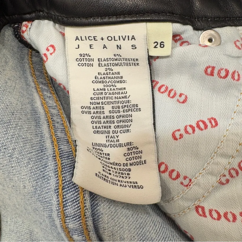 🌟ALICE + OLIVIA🌟 GOOD CROPPED LEATHER TIE WAIST HIGH RISE SLIM JEANS SZ 26 - Image 9