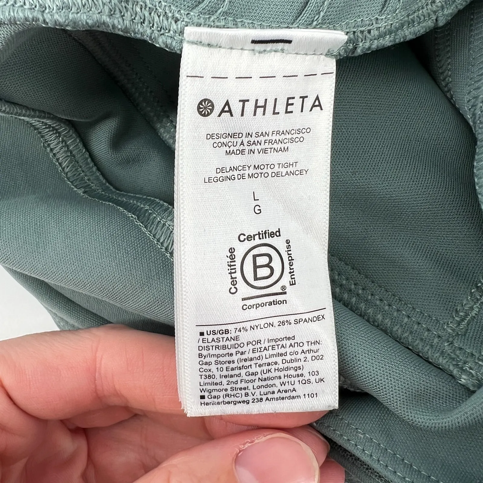 Athleta Women L Delancey Moto Tight Legging Sage Green Stretch High Rise Pockets - Image 8