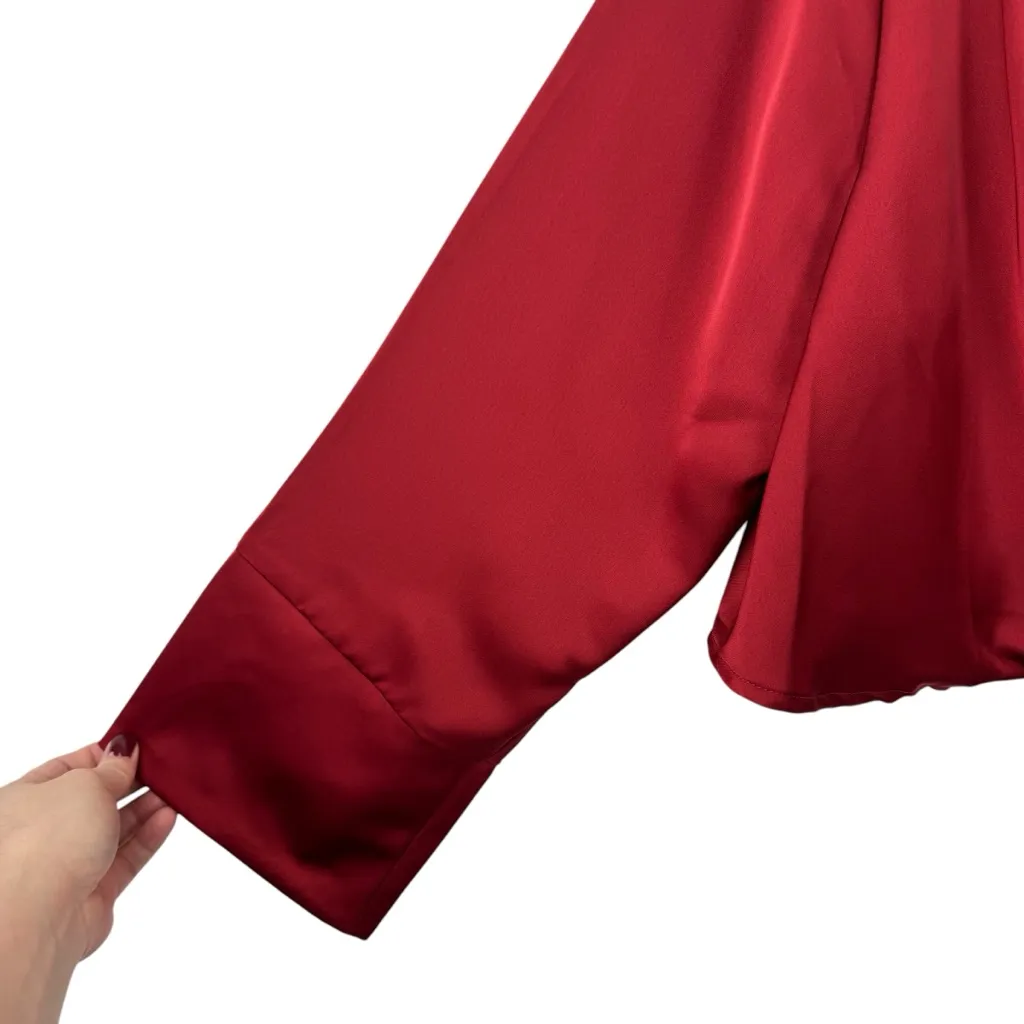 NWT‎ ELOQUII CROPPED SATIN BLOUSE Surplice Faux Wrap Red Holiday Plus Size 22 - Image 4