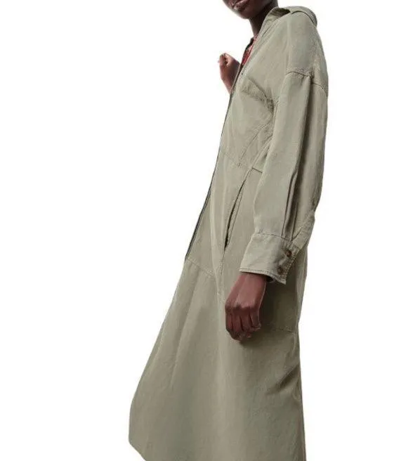 ZARA Green Linen Blend Shirt Dress with Pockets Size M - Image 7