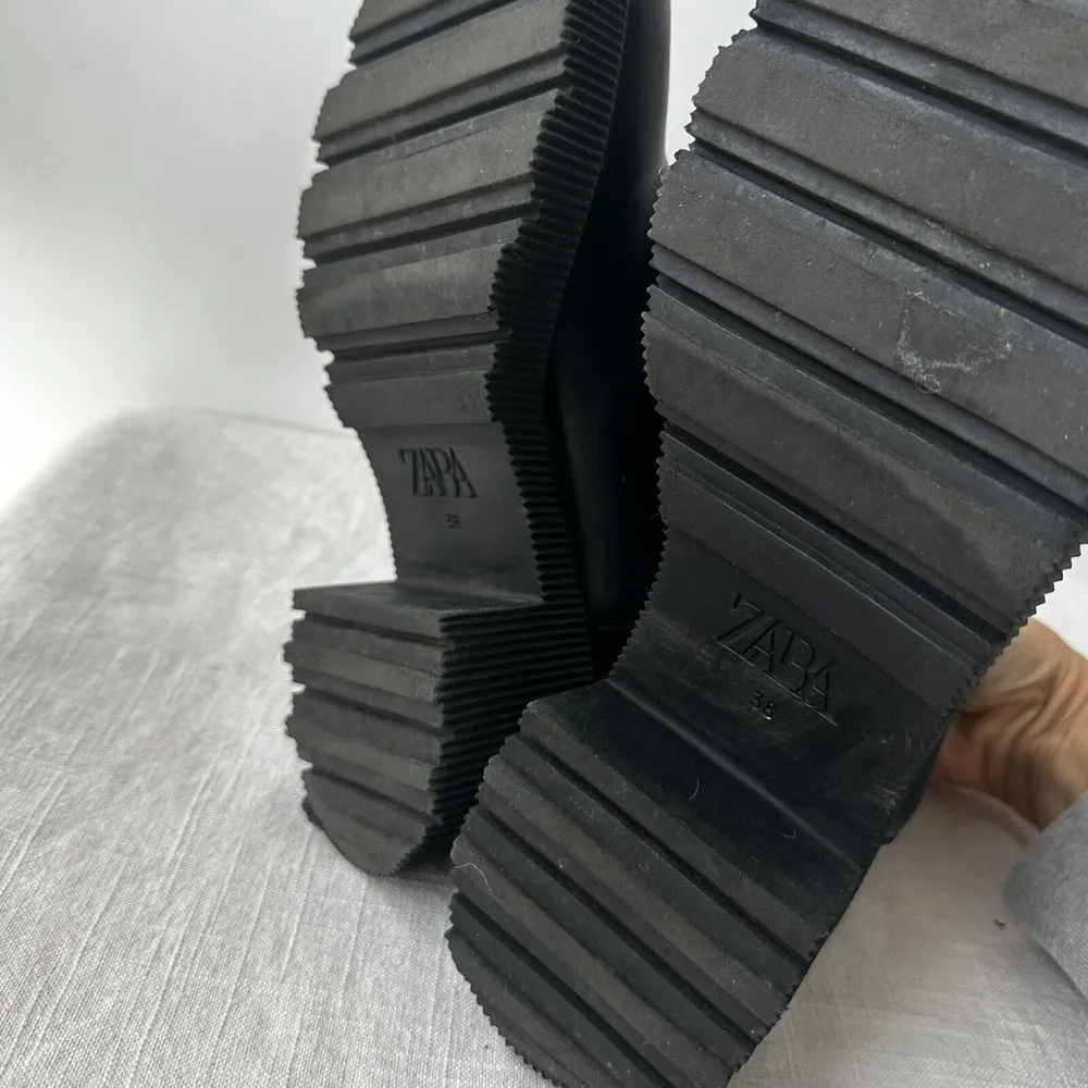 Zara Lug Sole‎ Ankle Platform Boots Black Size 38 Chunky Heel US 7.5 - Image 12