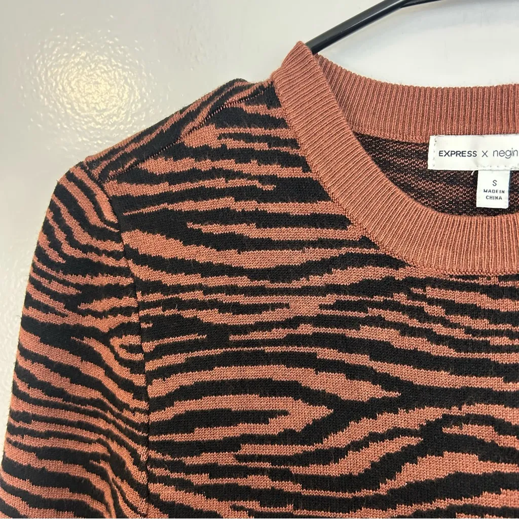 Express Negin Mirsalehi Anima Brown/Black Long Sleeve Sweater Midi Dress Small - Image 5