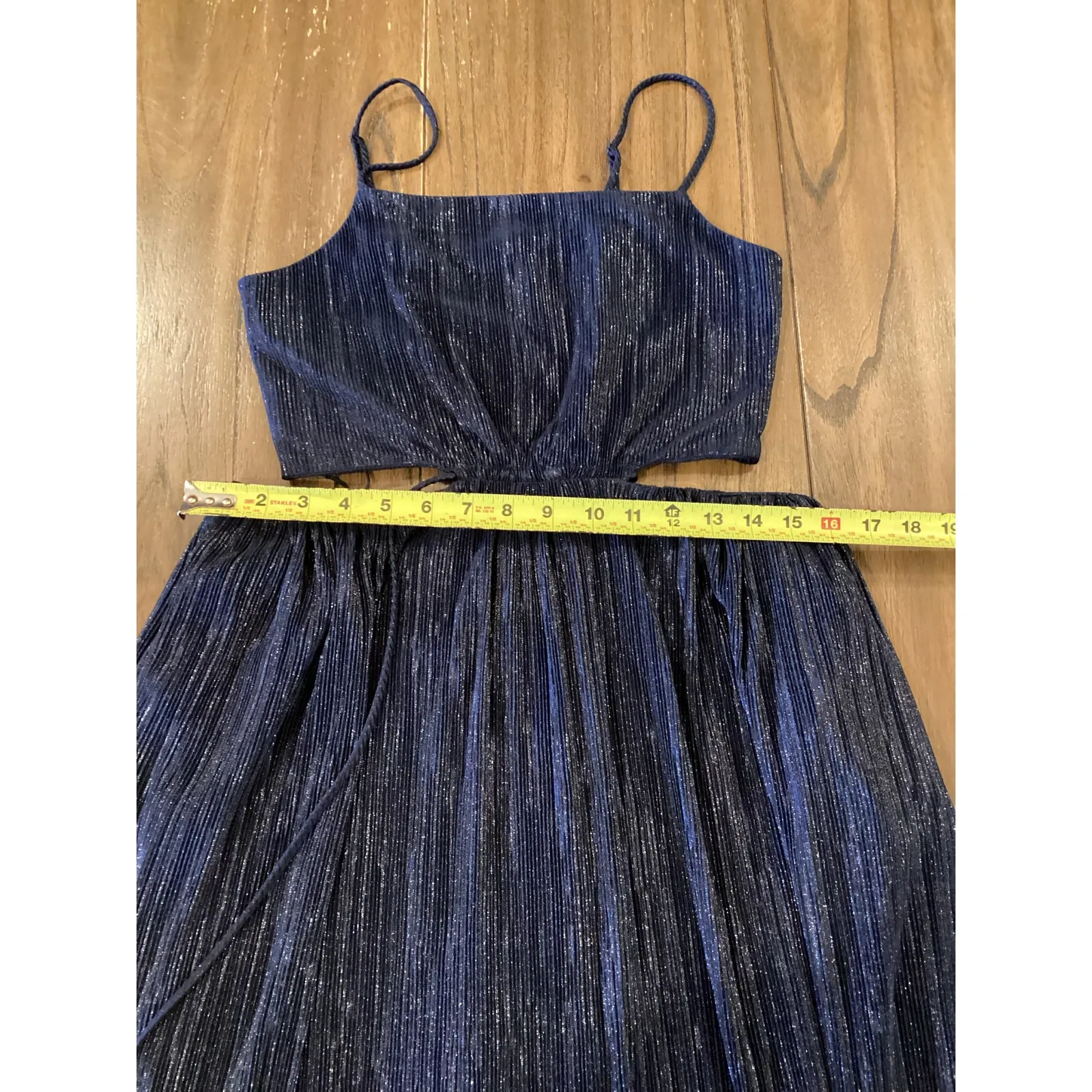 SIMKHAI Daisy Cutout maxi Gown navy blue chiffon plisse dress size 6 - Image 3