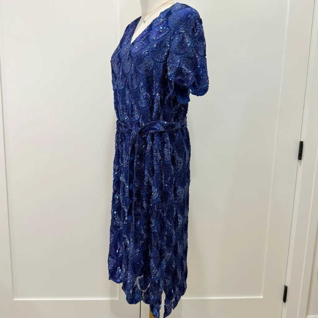 Royal Blue Sequin Dress XL Elegant Knee Length Formal Party Cocktail Custom Made - Image 4