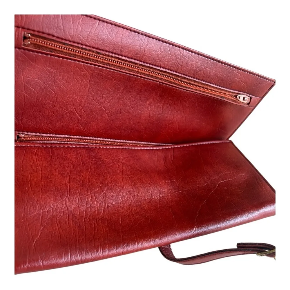 St Thomas Vintage 70s Trifold Red Genuine Leather Travel Jewelry Roll Clutch - Image 4