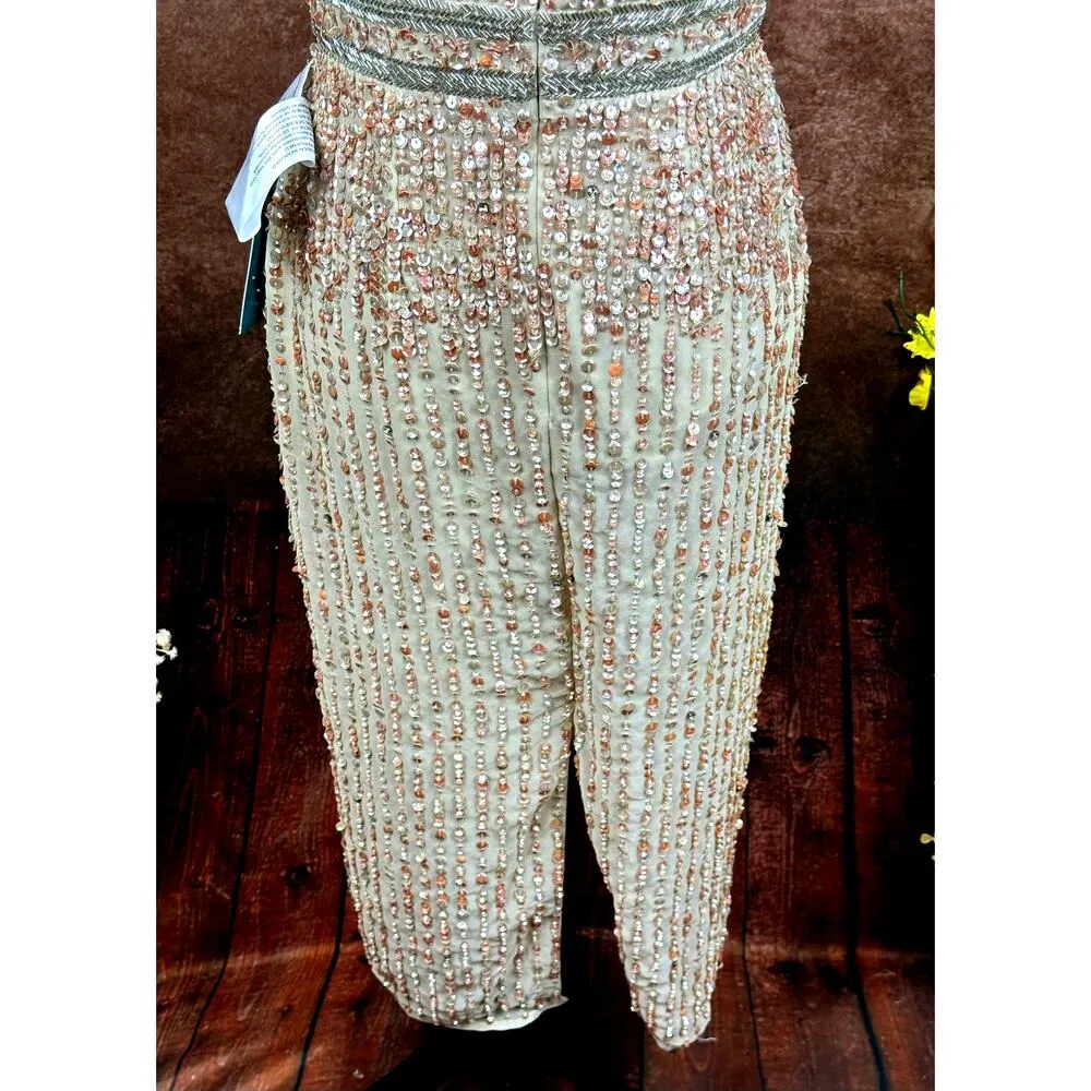 Mac Duggal Sleeveless High Neck Beaded Sheath Dress Nude 4 - Image 12