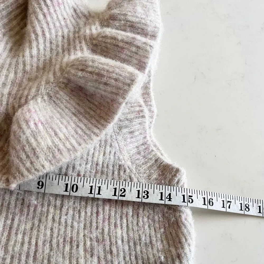 Zara Ivory Blush Pink Heather Ruffled Mock Turtleneck Rib Knit Pullover Sweater - Image 4