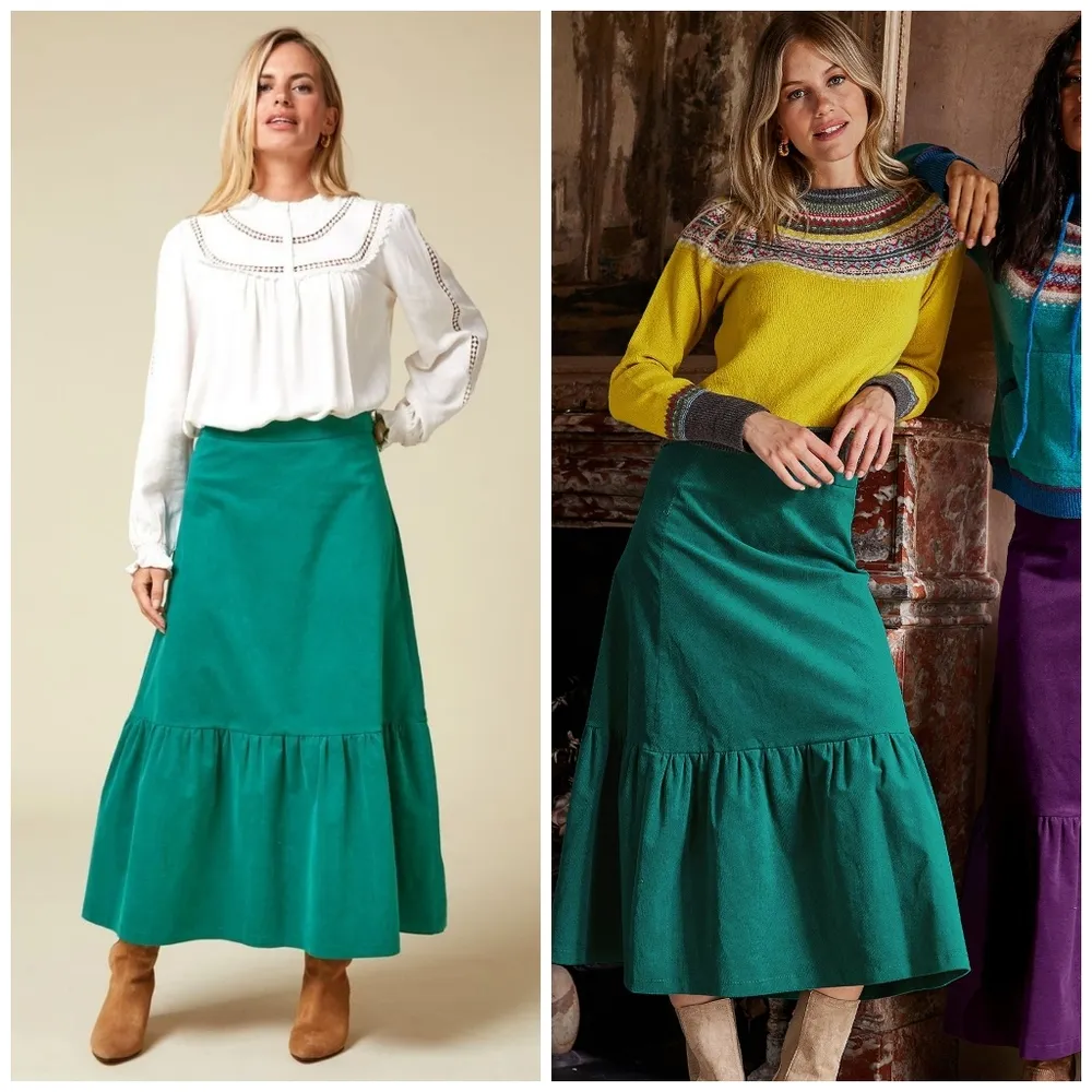 ASPIGA Sylvia Corduroy Midi Skirt Green Size M - Image 8