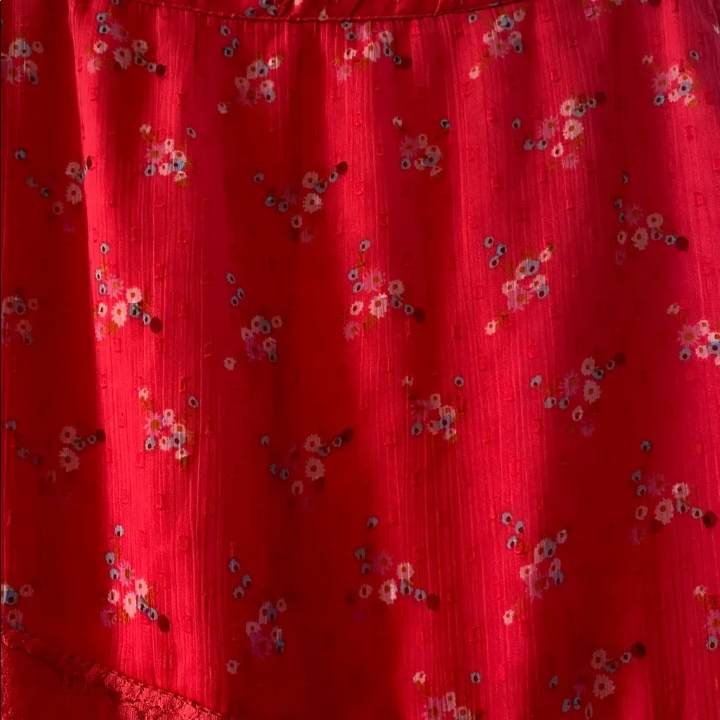 Free People Daniella Skirt Lace Floral Maxi Poppy Red Side Zip - Image 10