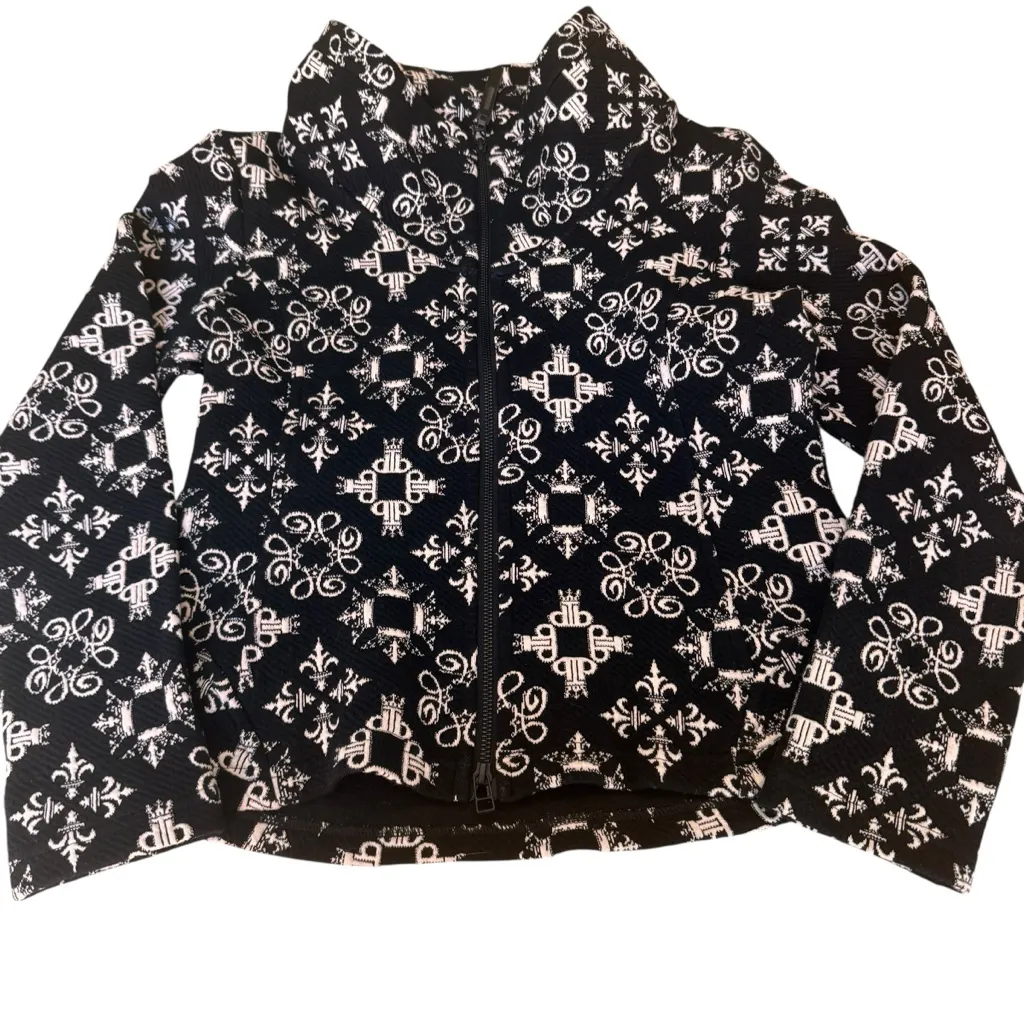 Tonia DeBellis Black White Textured Zip Jacket M - Image 6