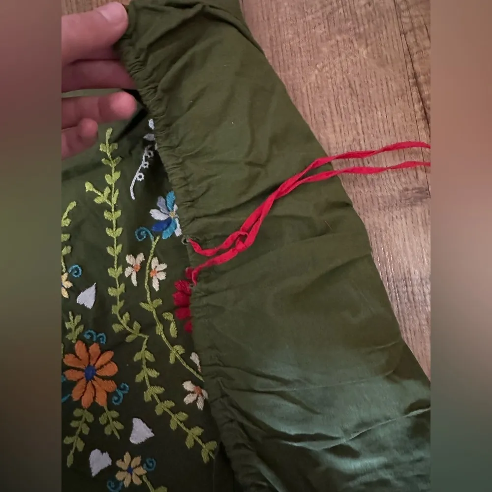 Vintage Free People Cotton Embroidered Green Midi Skirt - Image 6